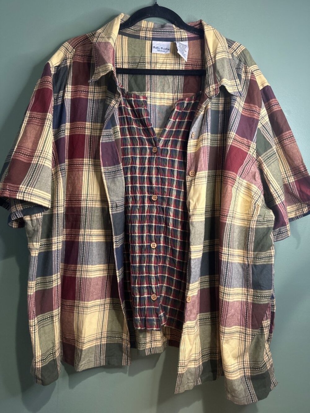 Vintage Bobbie Brooks Woman 26W 28W Plaid Button Shirt Cotton Layered Plus